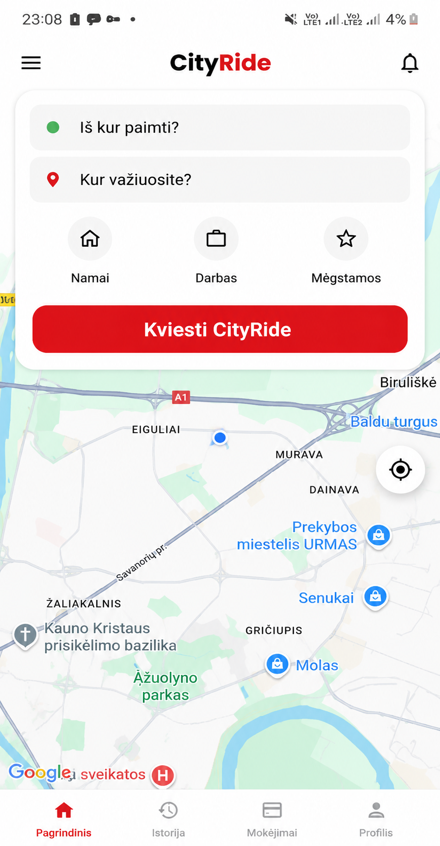 CityRide programėlė